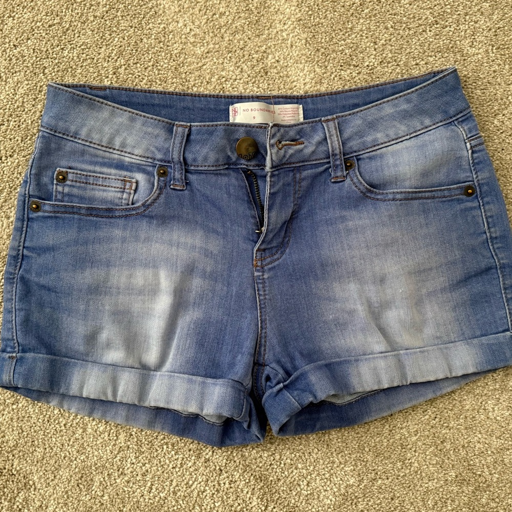 No Boundaries Blue Jean Shorts Cuffed Hem Casual